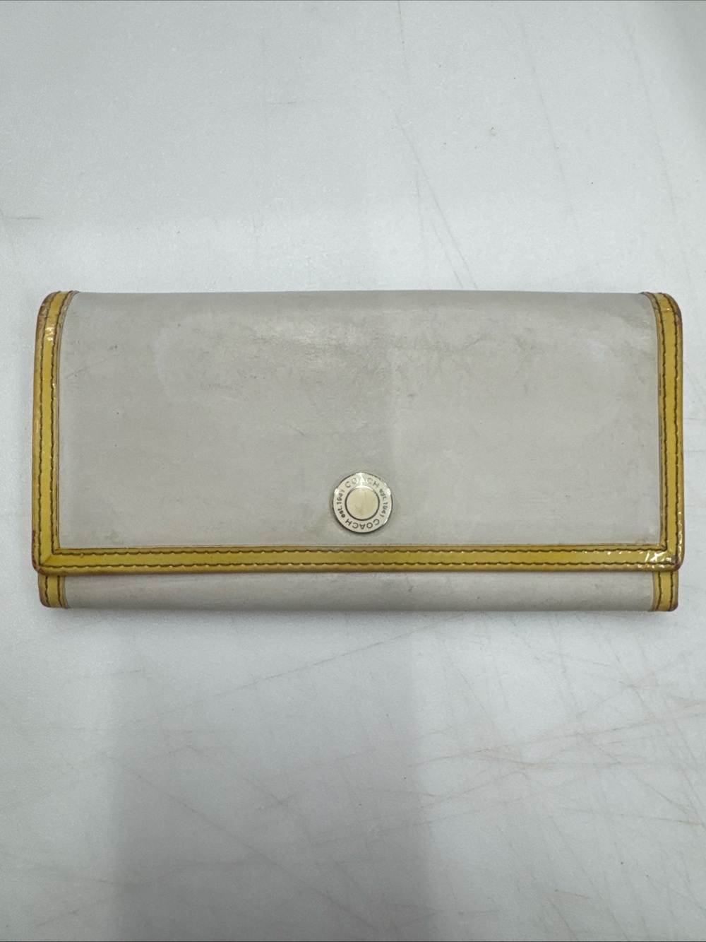 Vintage Coach Yellow White Leather Wallet with Envelope Flap